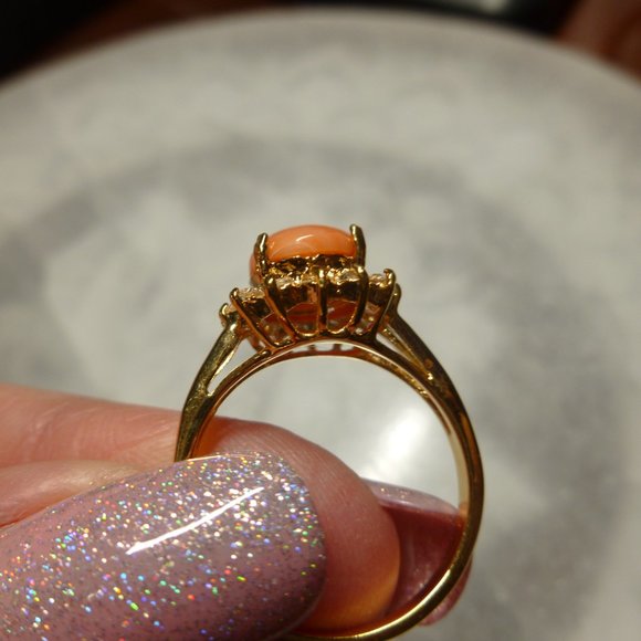 18k Gold EP Coral Swarovski Crystals Dolphin Ore Ring - Picture 5 of 11